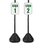 MorningRo 2 Pack Portable Sign Stand with Wheeled Base, 62 Inch | Heavy Duty Black Sign Holders, Movable Sign Pole, Outdoor Post for Traffic Parking Safety Handicap, Signs Not Included