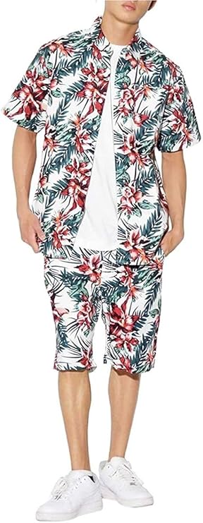 Amazon ブラックホース セットアップ メンズ 大きいサイズ 上下セット 綿麻 コットンリネン 花柄 アロハシャツ ハーフパンツ ホワイト Xxxl ショートパンツ 通販