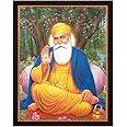 SANVIKA Guru Nanak Dev Ji Photo With Frame, Paper Poster With Frame, God Art For Wall, Sikh Decor Wall Framed Pictures for Home/Office, (Guru Nanak Dev Ji Sitting Under Tree, 12" x 9")