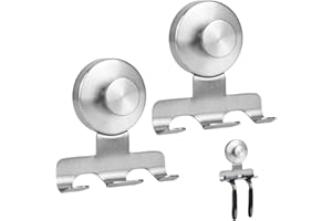 Fukaisu 2pcs Suction Cup Razor Holders for Shower, Stainless Steel Heavy Duty Suction Hooks Damage Free Shaver Hanger for Loo