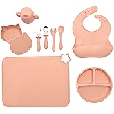 Food-grade Silicone Baby Feeding Set – 10 Pieces | BPA-Free | Includes Plate, Bowl, Sippy cup, 2 Spoons, 2Forks & Bib | Non-Slip, Microwave & Dishwasher Safe – Pink