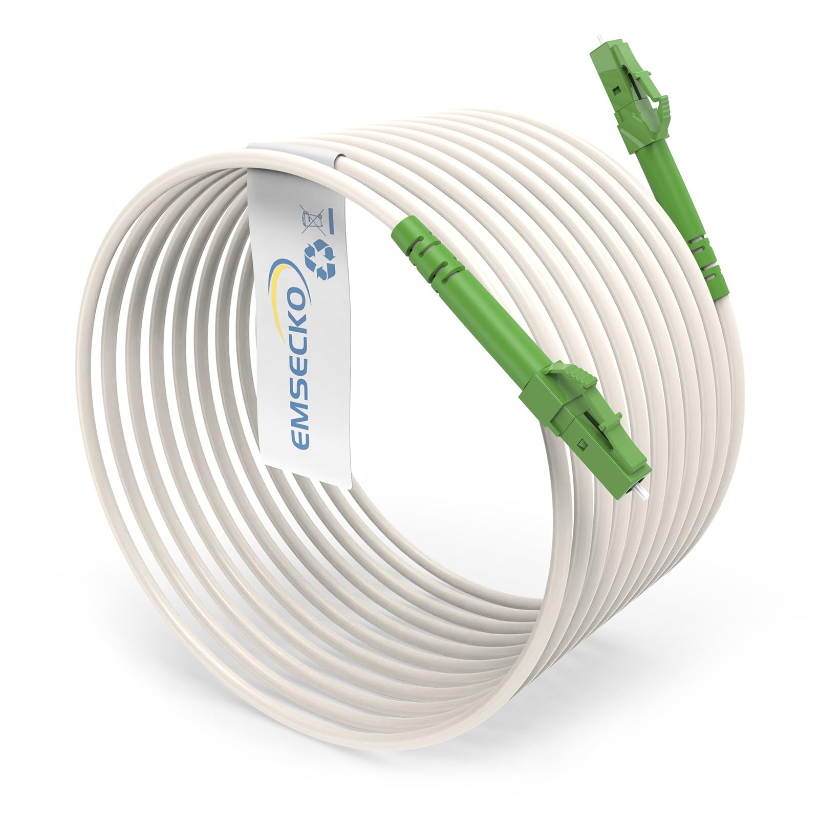 EMSECKO Fibre Optic Cable, 15M OS2 Simplex 3.0mm LC/APC 8° to LC/APC 8° Male, 9/125μm Patch Cable LSZH, FTTH Fibre Optic Cable, White