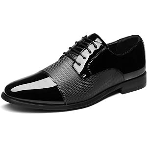HEEZ Men's Tuxedo Shoes, Patent Leather Formal Dress Shoes Non Slip, Cap Toe Lace up Oxfords for Wedding Prom Party Dance Bus