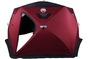 Nordic Legend Hex-Hub 8 Man Portable Thermal Ice Shelter, 112 Square Feet of Fishable Area, Portable 8 Person Wide Bottom Insulated Ice Shelter