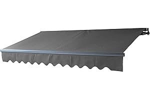 ALEKO Motorized Patio Awning | Remote Controlled Automatic | Black Frame | Retractable Crank Deck Canopy Upgraded 2024 | 16x10 | Gray