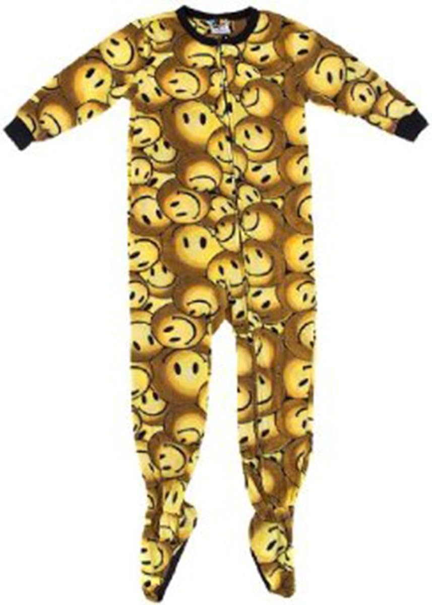 Fun Footies Yellow Smiley Pajamas for Little Girls, Kids Size M(7/8) Pajama Sets