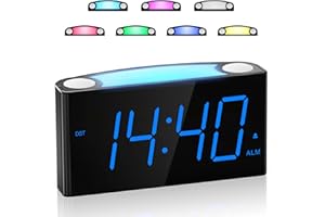 MESQOOL Digital Alarm Clock for Bedroom - 7 Color Night Light,2 USB Chargers,7.5" Large Number Screen & Slider Dimmer,12/24 H,Battery Backup,Easy Loud Electric Alarm Clock for Heavy Sleeper,Boy&Girl Kid Teen