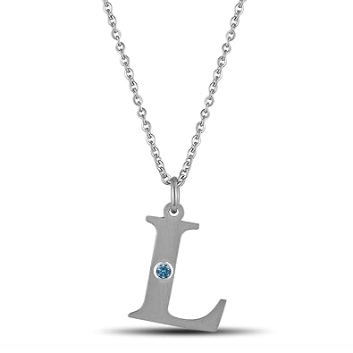 【クリックで詳細表示】Esty ＆ Meステンレススチール初期ネックレスPersonalizedスワロフスキー誕生石、文字L