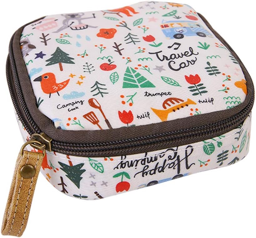 BIGBOBA Cartoon Cloth Waterproof Large Capacity Zipper Sanitary Napkins Aunt Towel Cosmetic Storage Bag Clutch Bag Coin Purse (12 * 12 * 5CM)