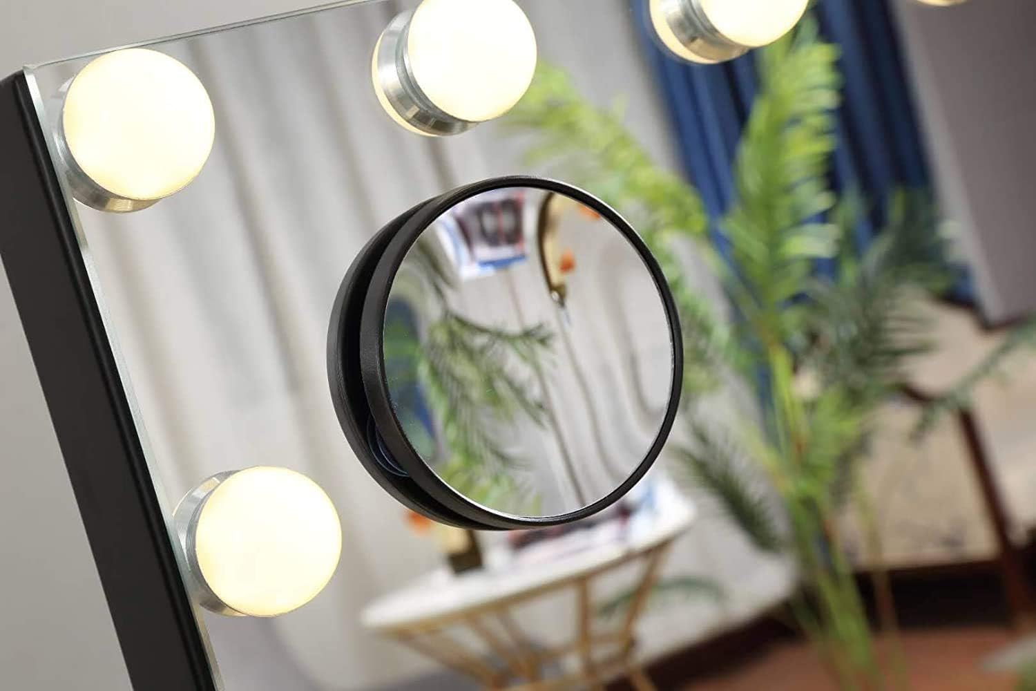 Hansong Vanity Makeup Mirror with Lights, Hollywood Lighted Mirror with 14 pcs Dimmable Led Bulbs for Dressing Room & Tabletop Mirror or Wall Mounted, Slim Metal Frame Design, Black -