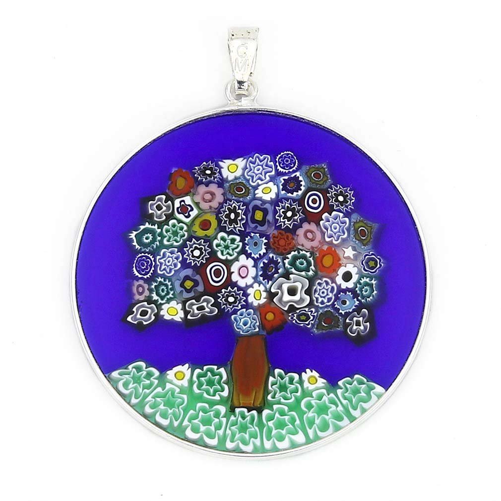 Glass Of Venice Murano Glass Millefiori Pendant Tree of Life in Silver Frame 1.5" - Italian Pendant Necklace in Sterling Silver for Women Handmade in Venice, Italy