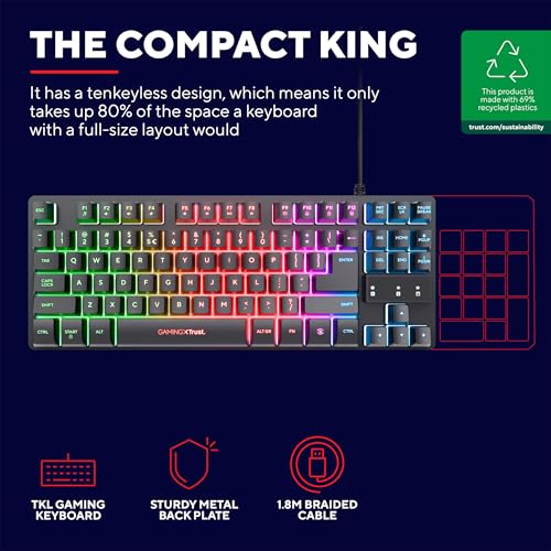 Trust Gaming Tastatur mit TKL-Design GXT 833 Thado - Beleuchtete Tastatur mit Deutsches QWERTZ Layout, Anti-Ghosting, Mehrfarbige LED-Beleuchtung, 12 Media-Tasten, USB Plug & Play, PC/Laptop thumbnail 2