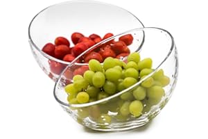 TOSSOW Transparent Glass Set with 2 Transparent Slanted Tilted Bowls, Suitable for Salads, Fruits.Candies, Popcorn, Dipping s