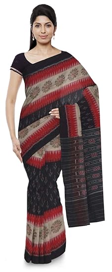 ODISHA HANDLOOM Womens Ikat Silk Saree (o 82_Black)