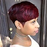 Short Human Hair 1B530 Color Pixie Cut Wigs None