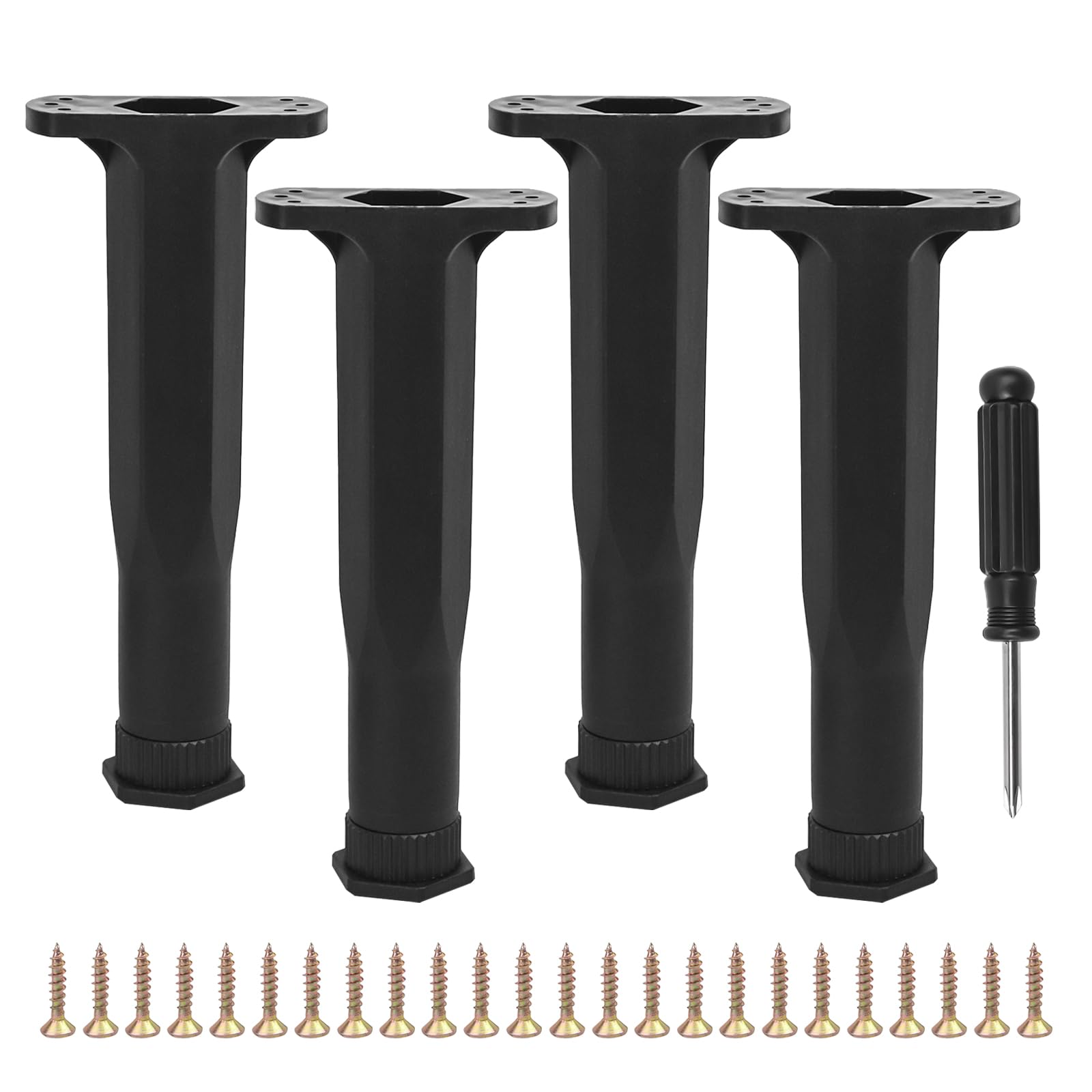 Bed Support Legs Adjustable Legs for Bed, Heavy Duty Bed Center Frame Middle Reinforce Hexagonal Shape Bottom Extendable Slat Support Leg for Cabinet Bed Frame Replacement Parts 21-37.5CM Black 4 Pcs — image 1