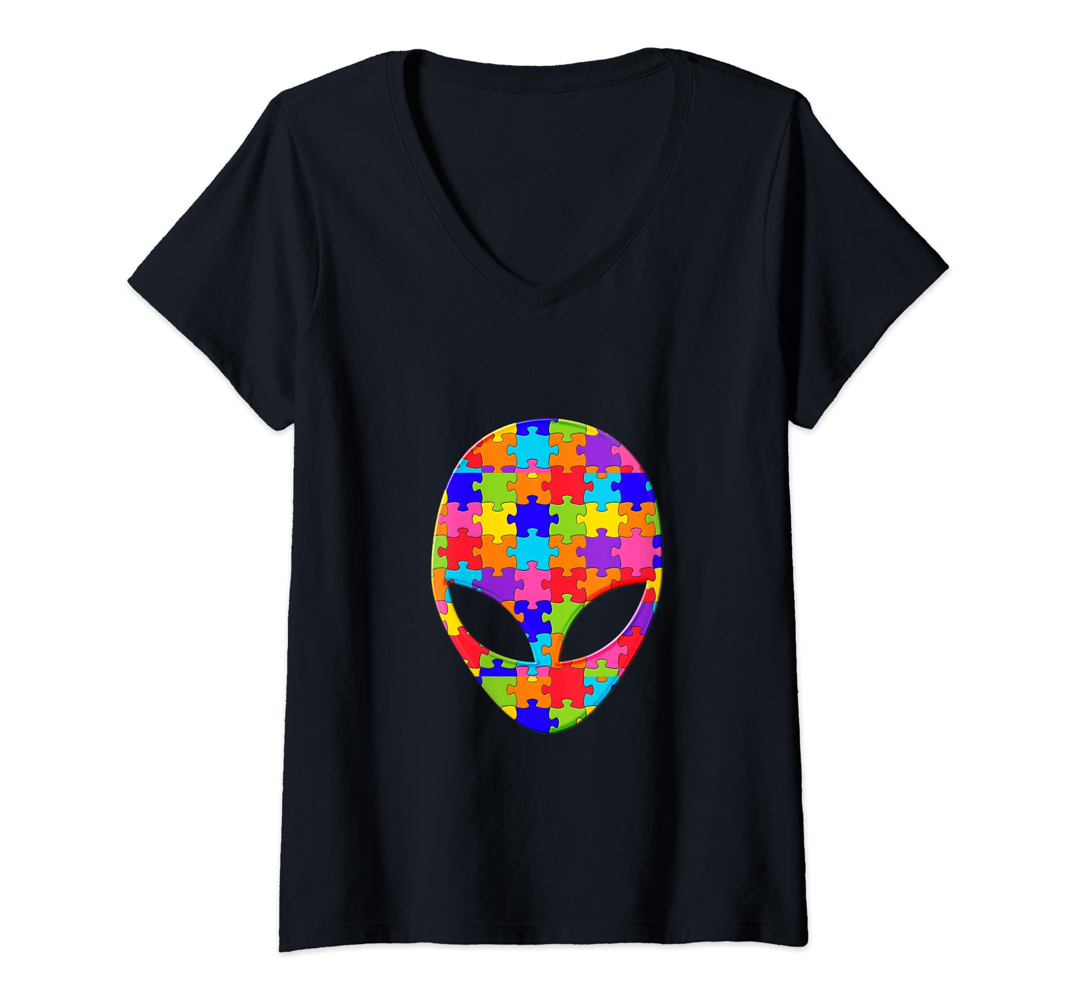 UFO Alien ET Puzzle Autism Puzzle V-Neck T-Shirt