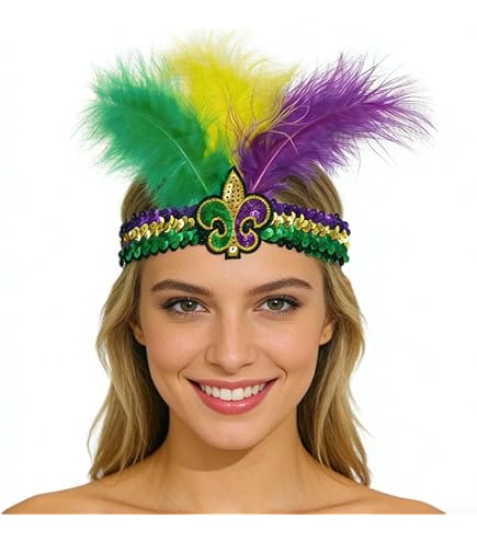 Amazon.com : Patiky Mardi Gras Feather Headband Sequins  display picture 2