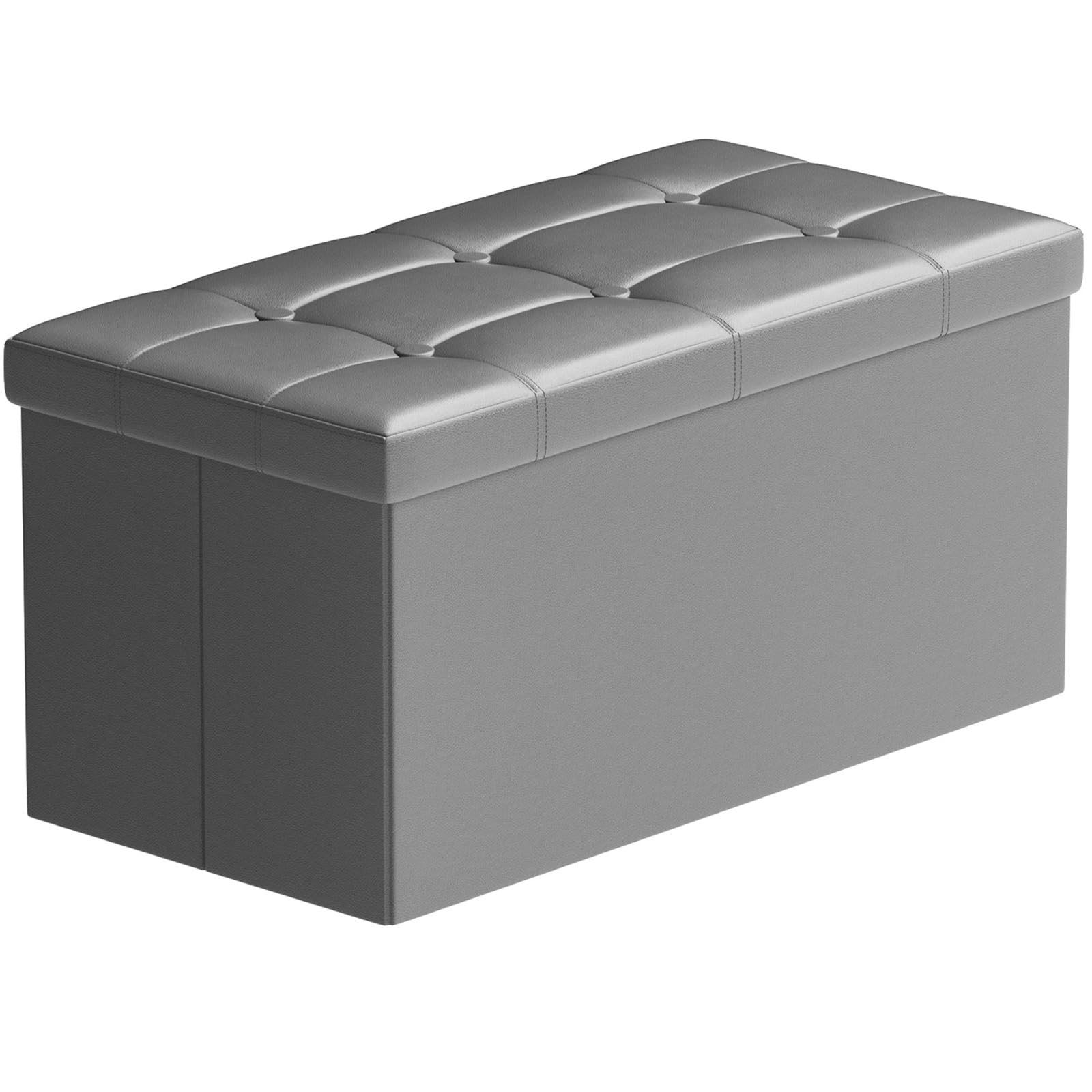 BRIAN & DANY Folding Ottoman Storage Bench with Lid, Foot Stool Faux Leather Large Storage boxes with Lid, Gray, 80 x 40 x 40 cm