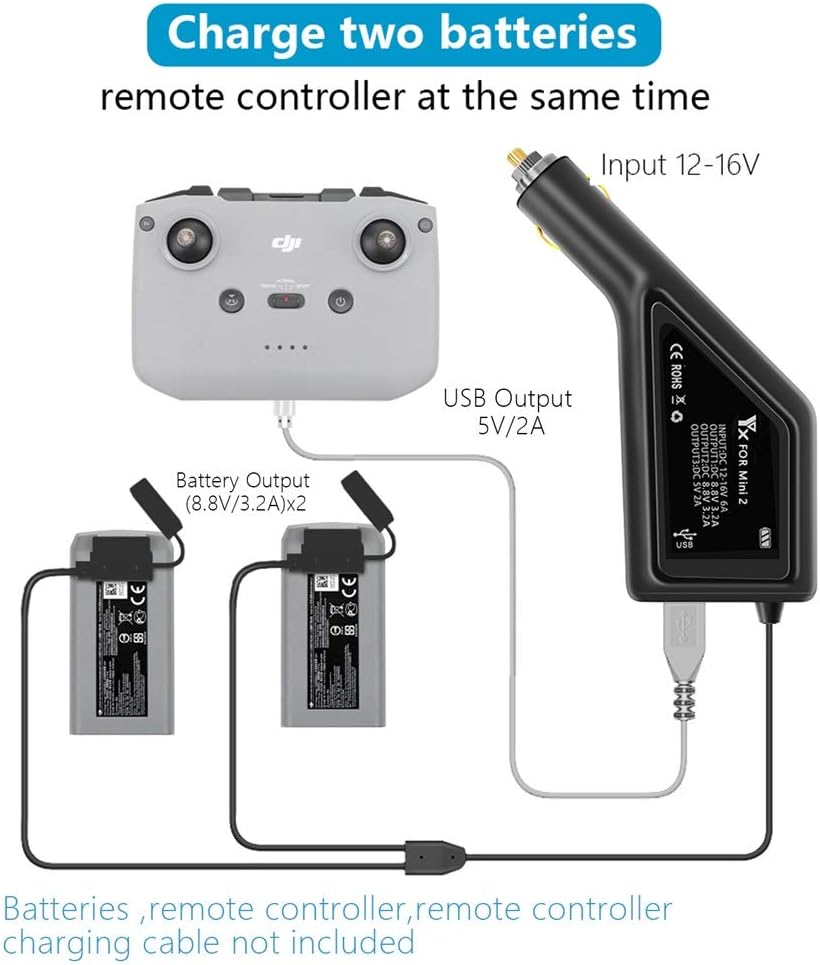 Mavic Mini 2 Multiple Rapid Battery Car Charger, 3 in 1 Drone Battery and Remote Controller for Mini 2 - Image 4