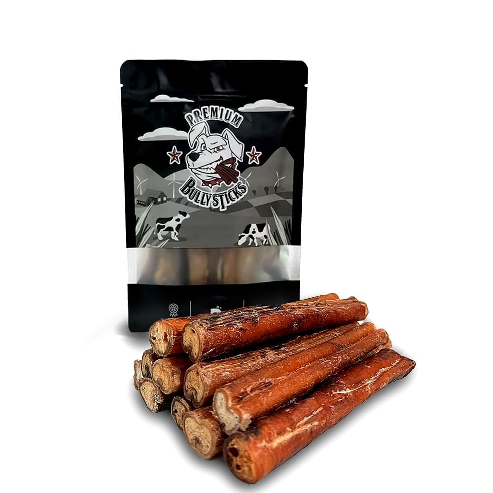Premium Bully Sticks - Pizzle Sticks for Dogs - Pack of 10 Bull Pizzles for All Dog Sizes and Puppies, Natural Long Lasting Low Odour Dog Chews Made with Grass Fed Beef