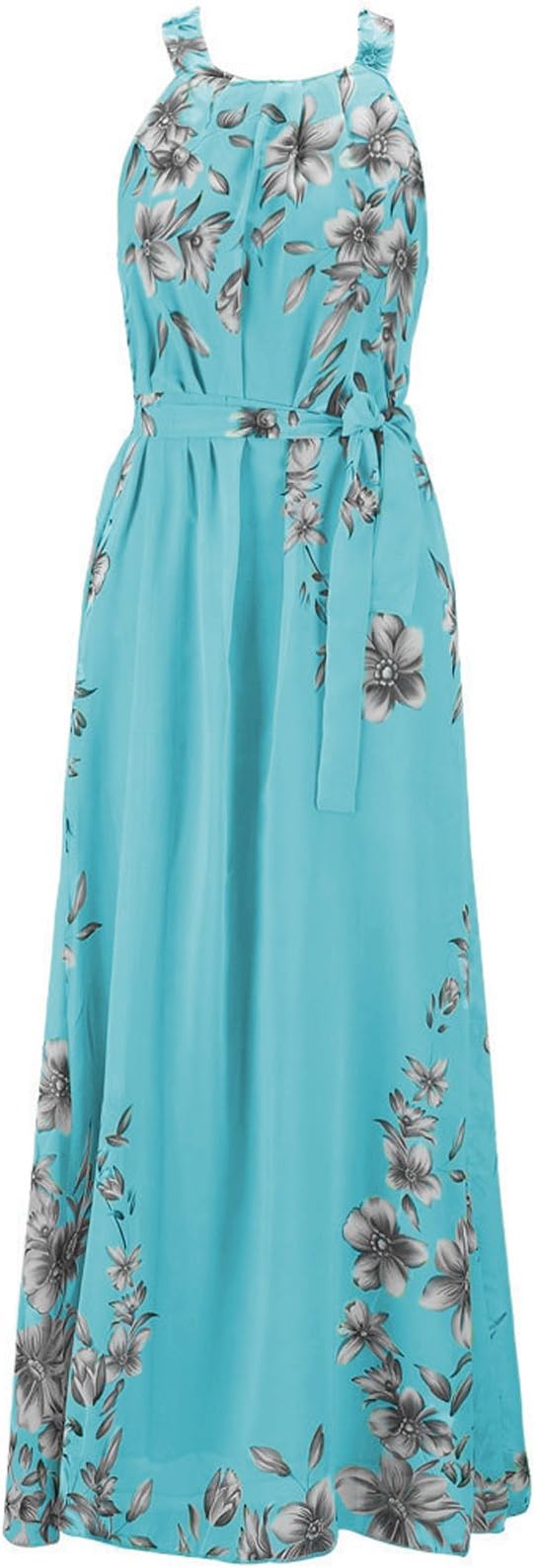 Ladies Floral Summer Chiffon Dresses Boho Evening Dress Cocktail Party Ball Gown Maxi Dresses Womens Long Summer High Waist Vintage Dress 6 8 10 12 14 16 18 20 22 24 26 28 30 (UK 8, Blue)