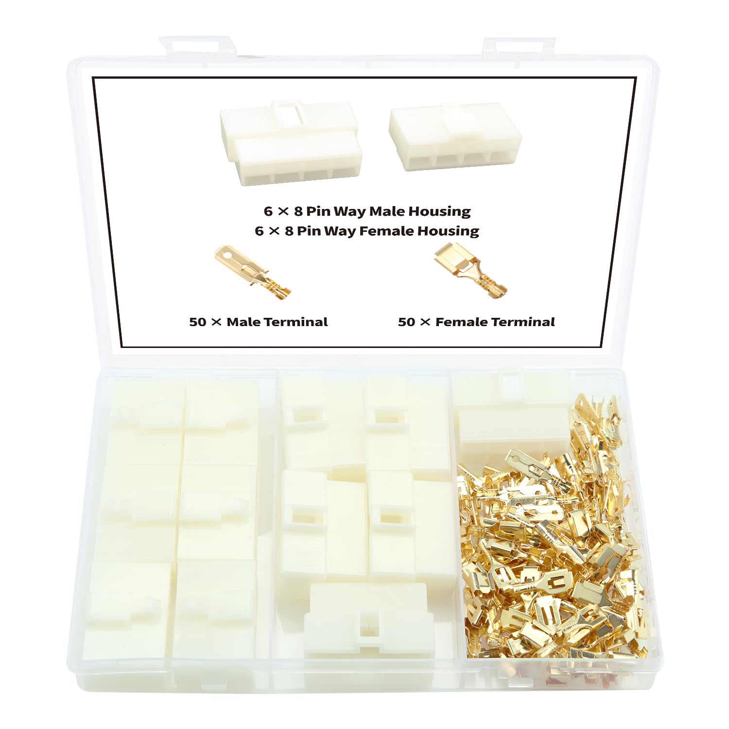 YIXISI 112 PCS 6.3mm 8 Pin Automotive Electrical Wire Connectors Kit, Male/Female Wire Connector Housing and Pin Header Crimp Wire Terminals, for Motorcycle, Bike, Car, Boats