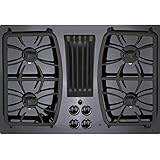 GE APPLIANCES Profile Series 30 inch Built-in Gas Downdraft Cooktop Black Glass Top PGP9830DJBB