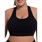 FANCMISTERY Plus Size Sports Bra for Women Racerback Wireless Padded Bra for Yoga, Hiking, Cycling