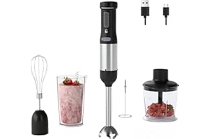 WHUTO Cordless Immersion Hand Blender, 5-in-1 Variable Speed blender handheld,Rechargeable with 2000mAh Battery, BPA-Free & D