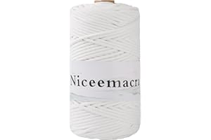 NICEEMACRA Braided Macrame Cord 3mm x 110yards,Cotton Macrame Rope, Colored Rope,Macrame String Cotton Yarn, Macrame Yarn Craft Cord Plant Hangers, Crafts, for Knitting (White)