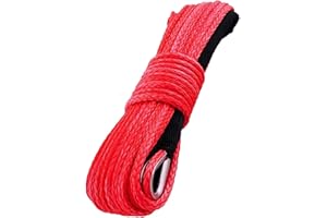 Synthetic Winch Rope 1/4 Inch x 50 ft 7700LBs with Black Protecing Sleeve for ATV UTV SUV Winches Line Cable Rope(Red)