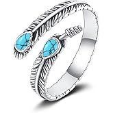 Turquoise Feather Ring 925 Sterling Sliver Feather Ring Turquoise Western Vintage Jewelry Gifts for Women Men Female Mother