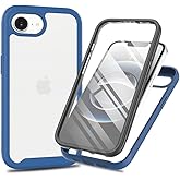 Eilkmcre for iPhone 16e 2025 Case 6.1", for iPhone 16e 5G Phone Case with Built-in Screen Protector Clear Slim Back Cover Shockproof Rugged Heavy Duty Bumper Full Body Protective Case, Blue