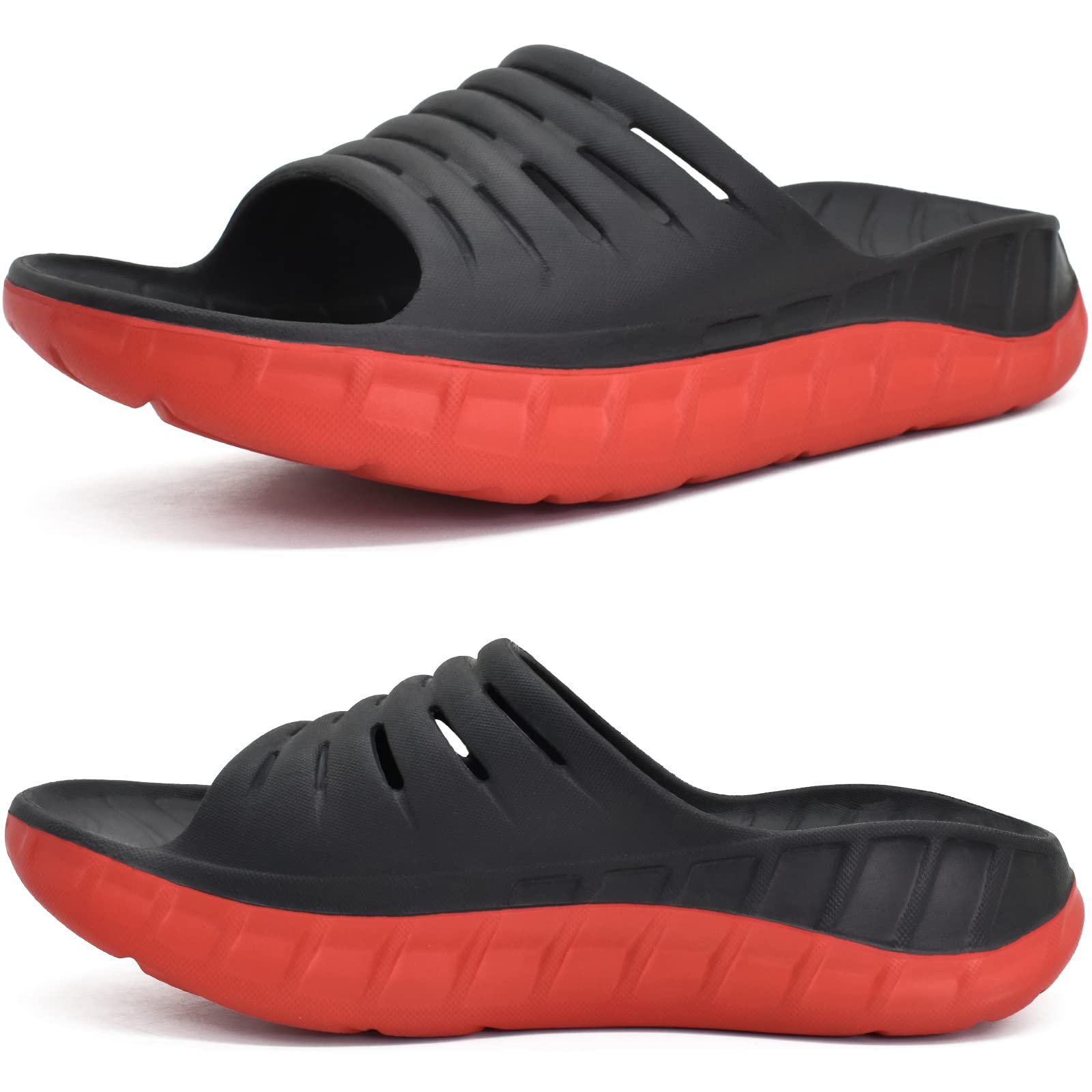 Men Black Red Recovery Orthotic Arch Support Open Toe Sport Slides Slipper Shoes NORTIV 8 Recovery Slides for Men Women with Arch Support  main image 3