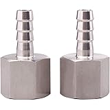 DERNORD 3/8" Barbed Hose x 1/2" NPT Female - Home Brew Fitting 304 Stainless Steel Pack of 2