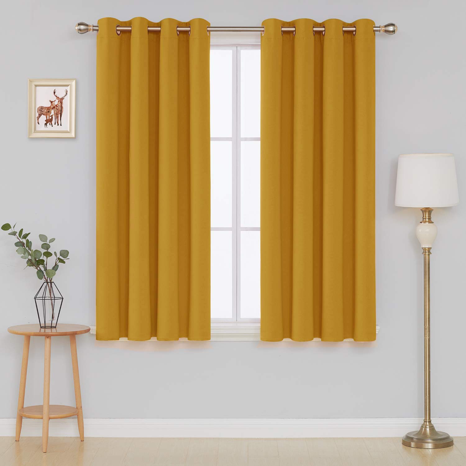 funky gadgets Blackout Curtains for Bedroom Thermal Insulated Blackout Curtains 70 to 90% Light Blocking Eyelet curtains for Living Room 2 Panels, 66 x 54 Inch, Ochre Yellow