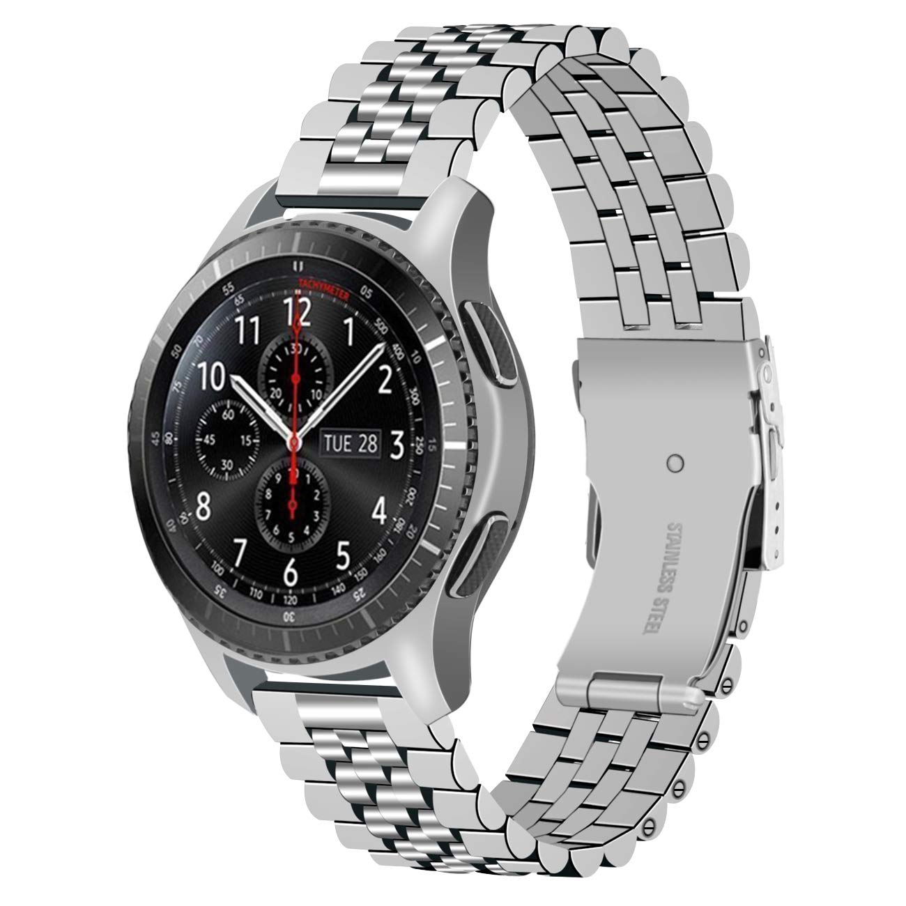 Juntan Tapered Strap 22mm Compatible for Samsung Galaxy Watch 46mm / Gear S3 Frontier/Classic/Galaxy Watch 3 45mm Engineer Stainless Steel Watch Band for Men Women Silver 3D Quick release Strap