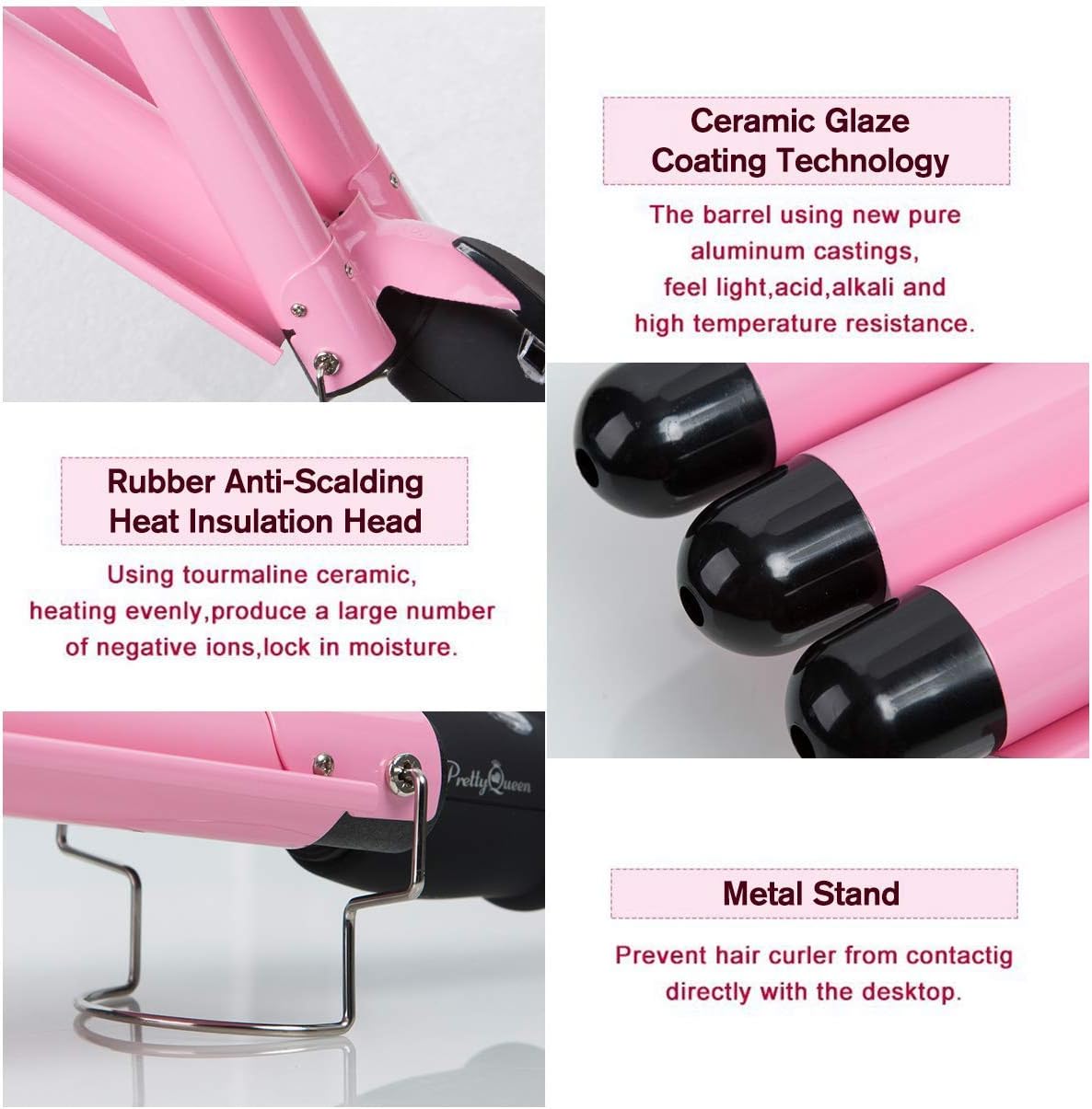 Hair Curling Iron 3 Barrel Wand Temperature Adjustable 25mm Hair Waver Curling Iron for Long or Short Hair Heat Up Quickly Last Long Curling Iron Hair Waver Hot Tools for Women or Girls(Pink): Health & Personal Care