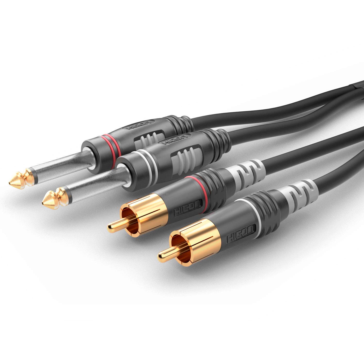 Hicon HBA-62C2-0150 Jack Audio Connection Cable Jack Plug 6.3 mm (Mono) -2x RCA S Black 1.5 m