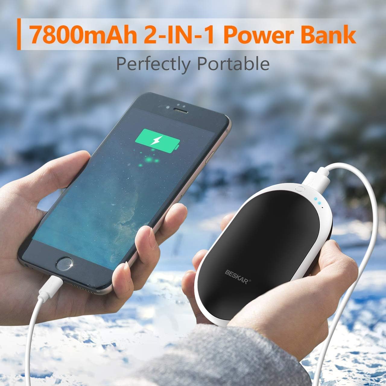 BESKAR Rechargeable Hand Warmer, Electric Hot Handwarmers with 12Hrs Long Lasting Heating, Quick Charge and 3 Levels, Portable Pocket Hand Warmer & Power Bank for Outdoors, Camping, Golf, Raynauds: Sports & Outdoors
