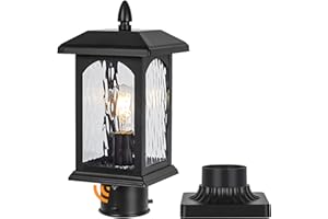 FILIYANO Dusk to Dawn Outdoor Post Light Fixture with Pier Mount Base - Waterproof Pole Outdoor Lighting, Modern Black Pillar Lantern Outside with Tempered Rippled Glass for Pathway, Garden, Patio, Anti-Rust