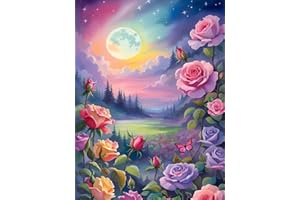 MXCFZX Paint by Number Moon DIY Painting On Canvas, Paintwork with Paintbrushes Acrylic Paints,Rose Flower Paint by Numbers for Beginner for Home Wall Decor 12x16 Inch