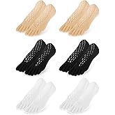 Ptwola 6 Pair Bunion Toe Alignment Relief Socks Orthopedic Compression Full Toe Sock No Show Low Cut Liner Five Finger Socks