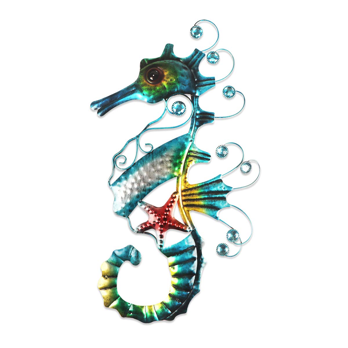 YiYa 47 CM Metal Mosaic Seahorse Wall Decor Seahorse Wall Art for Garden Home Living Room Bedroom Patio Decoration Beach Theme Decorations Beach Party Decoration