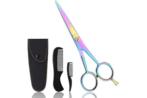 HB DOT - Professional Mustache Scissors, 5 Inches Black Mustache Beard Scissors, German Stainless Steel Beard Scissors for Men with Case, 2 Combs (Multi)