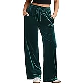 Herseas Women's Velvet Pants Drawstring Waist Wide Leg Casual Lounge Pant