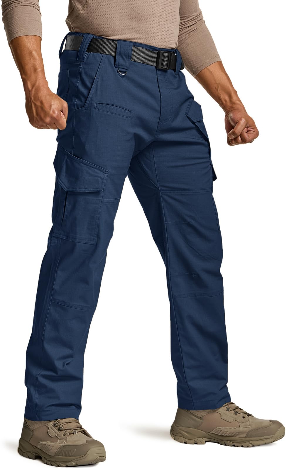 CQR Men's Flex Ripstop Tactical Pants, Water Resistant Stretch Cargo Pants, Lightweight EDC Hiking Work Pants, Marksman Midnight Blue, 28W x 30L Image