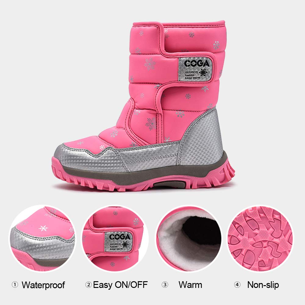 GRN Girls Boys Snow Boots Kids Winter Warm Waterproof Outdoor Slip Resistant Cold Weather Fur Lined Shoes (Toddler/Little Kid/Big Kid) Pink