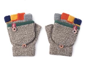 CNGYNI Kids Winter Gloves, Warm Knitted Convertible Fingerless Gloves for Baby Boy Girl with Mittens Cover Cap